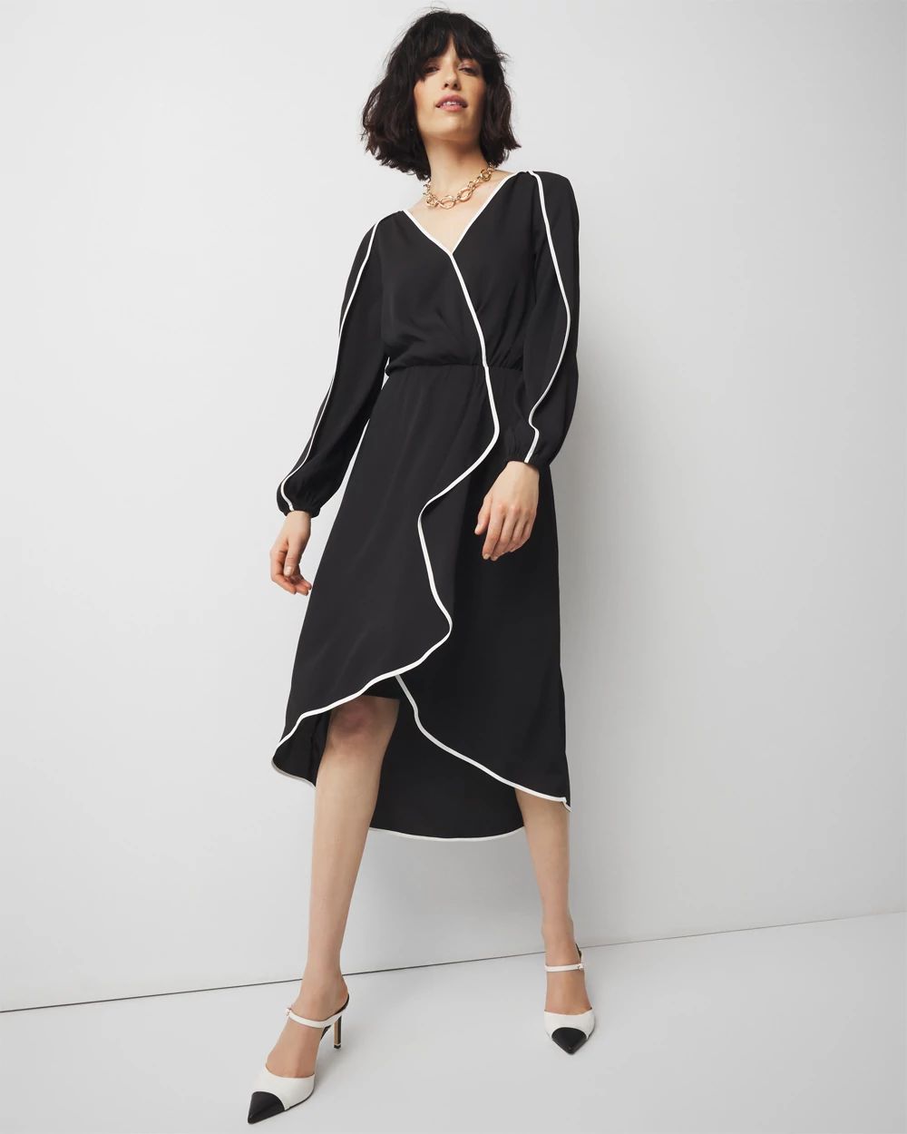 Petite Contrast Ruffle Midi Dress | White House Black Market
